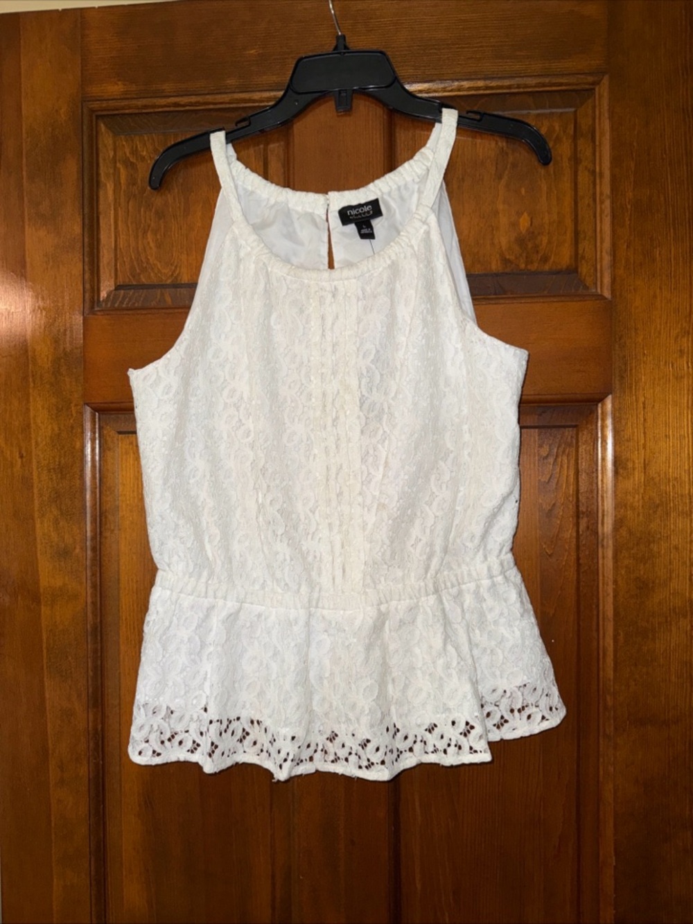 nicole by Nicole Miller Sleeveless Top Lace Lined w/ Ruffle White Size L NWT